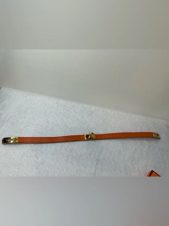 Hermes Kelly Double Tour Leather Bracelet Orange Gold Leather Bracelet - Picture 12 of 13
